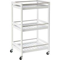 HOMCOM Pine Wood 3-Tier Kitchen Trolley - White, White