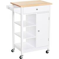 HOMCOM Kitchen Storage Trolley Unit With Wood Top Shelves, White