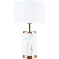 Marble Effect and Brass Ceramic Table Lamp, White