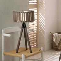 Slatted Antique Wood Tripod Table Lamp, Grey
