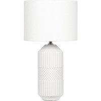 White Embossed Geo Tall Ceramic Table Lamp, White