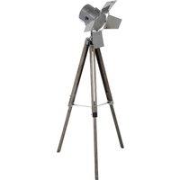 Grey Wood And Silver Metal Film Tripod Floor Lamp, Grey