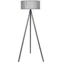 Antique Wood Slat Tripod Floor Lamp Complete, Grey