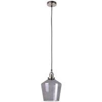 Antique Silver Metal and Smoke Glass Pendant, Silver