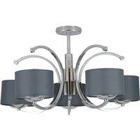 Silver Metal Five Curved Arm Semi Flush Pendant, Silver