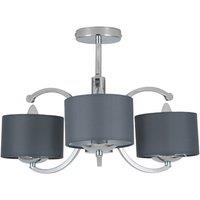 Silver Metal Three Curved Arm Semi Flush Pendant, Silver