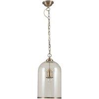 Clear Glass and Antique Brass Rimmed Pendant, Gold