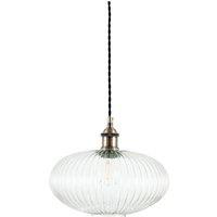 Clear Ribbed Glass Oval Pendant, Clear