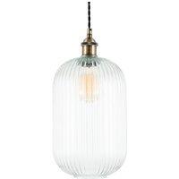 Clear Ribbed Glass Tall Pendant, Clear