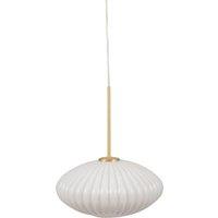White Glass and Gold Metal Ribbed Oval Pendant, White