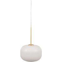 White Glass and Gold Metal Ribbed Squoval Pendant, White