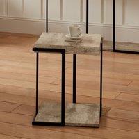 Concrete Effect Mdf & Black Iron Side Table, Black