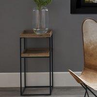 Natural Wood Veneer And Black Metal Side Table, Black