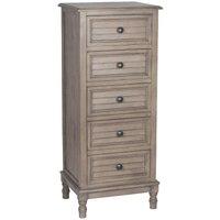 Pacific Lifestyle Taupe Pine Wood 5 Drawer Tall Boy