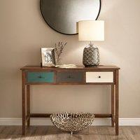 Pine Wood Multicoloured 3 Drawer Console Table, Multi