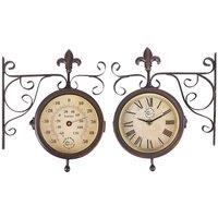 Esschert Design Outdoor Clock and Thermometer on Hanging Bracket, Brown