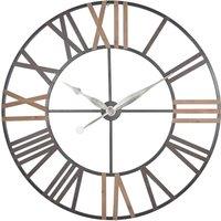 Celestial Antique Grey Metal & Wood Round Wall Clock, Grey