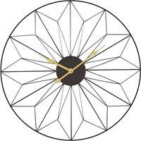 Celestial Black and Gold Metal Geo Design Round Wall Clock, Black