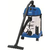 Draper 30L Wet and Dry Vacuum Cleaner with Stainless Steel Tank (1600W) - Blue & Silver, Blue