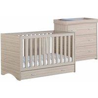 Babymore Veni Oak Room Set 2 Pieces With Drawer - Cot Bed Chest, Brown