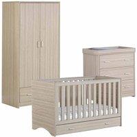 Babymore Veni Oak Room Set 3 Pieces With Drawer - Cot Bed Chest Wardrobe, Brown