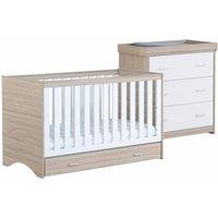 Babymore Veni White Oak Room Set 2 Pieces With Drawer - Cot Bed Chest, White