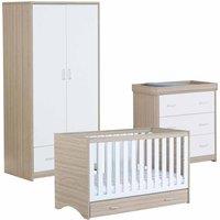 Babymore Veni White Oak Room Set 3 Pieces With Drawer - Cot Bed Chest Wardrobe, White