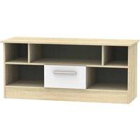 Ready Assembled Goodland Open TV Unit With Drawer White and Oak Effect, Brown