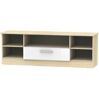 Ready Assembled Goodland Wide TV Unit With Drawer White and Oak Effect, Brown