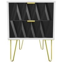 Welcome Furniture Ready Assembled Copenhagen Two Drawer Bedside Cabinet Black and White, Black