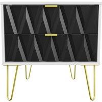 Welcome Furniture Ready Assembled Copenhagen Two Drawer Large Bedside Cabinet Black and White, Black