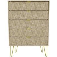 Welcome Furniture Ready Assembled Copenhagen Five Drawer Chest Oak Effect, Brown