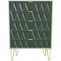 Welcome Furniture Ready Assembled Copenhagen Five Drawer Chest Green and White, Green