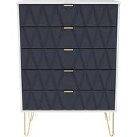 Welcome Furniture Ready Assembled Copenhagen Five Drawer Chest Blue and White, Blue