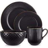 Tower Stoneware 16-Piece Empire Dinner Set - Black, Black