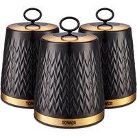 Tower Empire Set of 3 Canisters - Black, Black