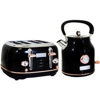 Charles Bentley WOKERE01BLK 1.7L Kettle & 4 Slice Toaster Set - Black & Rose Gold, Black