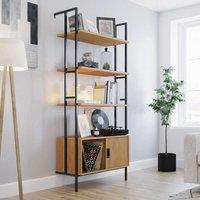 Teknik Hythe Wall Mounted 4 Shelf Bookcase with Sliding Door - Serene Walnut Finish, Brown
