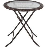 Outsunny Round Folding Table w/ Rattan and Glass Top, Brown