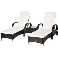 Outsunny Rattan Sun Lounger Set with Side Table - Brown, Brown