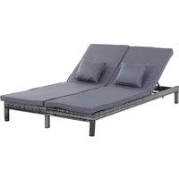 Outsunny 2 Person Rattan Double Sun Lounger - Grey, Grey