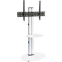 AVF Eno Oval Silver Column and White Glass TV Stand for up to 55 inch B, White