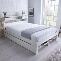 Fabio White Wooden Bookcase Storage Bed Double, White