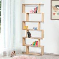 HOMCOM 6 Tier Storage Shelf Modern S-Shape Design Stand Unit Storage Display Oak Effect, Brown