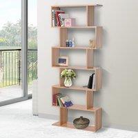 HOMCOM 6 Tier Storage Shelf Modern S-Shape Design Stand Unit Storage Display Maple Effect, Brown