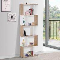 HOMCOM 5 Tier Bookcase Storage Display Shelving S Shape Unit Divider Wood Effect And White, Brown