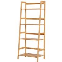 HOMCOM 4 Tier Bamboo Ladder Bookcase, Brown