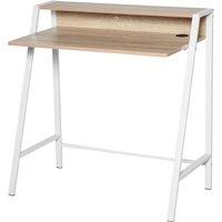 HOMCOM 2 Tier Workstation Desk Table With Storage Shelf White and Oak Effect, White