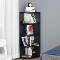 HOMCOM 4 Tier Wood Corner Shelf Unit Freestanding Fan Bookshelf Plants Stand, Black