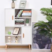 HOMCOM Free Standing Bookcase Shelving Unit With Two Doors Wooden Display White, White